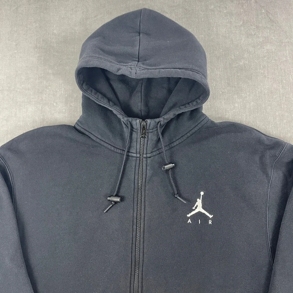 Jordan Mens XL Black Full Zip Hoodie Jumpman Air Logo Fleece Sweatshirt